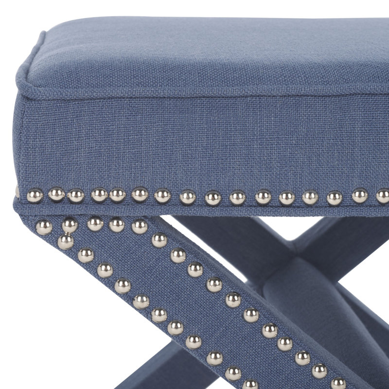 Nixon 20.5" Wide Velvet Square Standard Ottoman, Navy Cotton