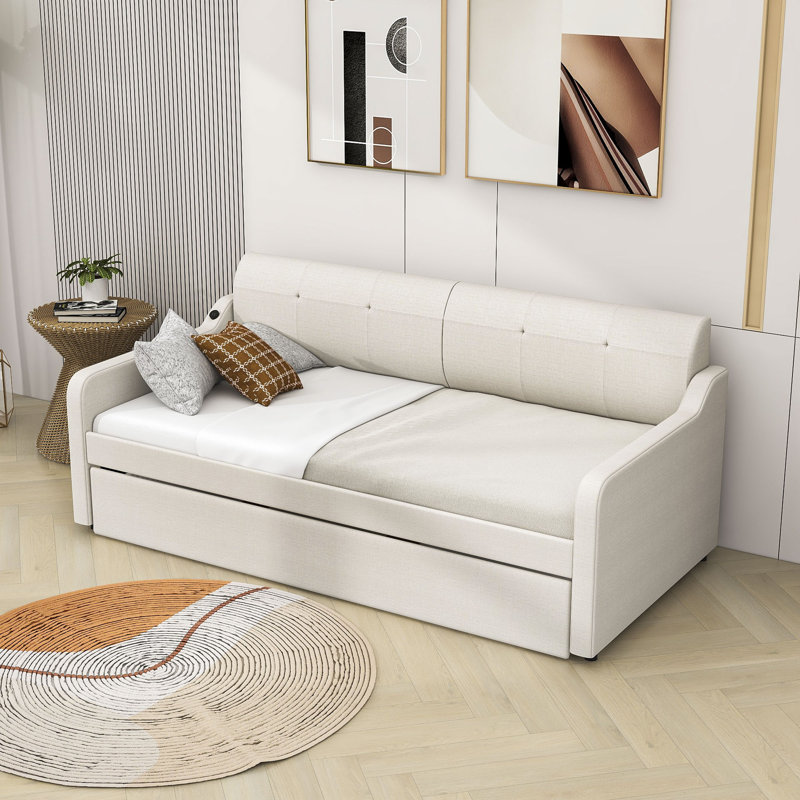 Krishn Twin Size Upholstery DayBed with USB Charging Design, Beige