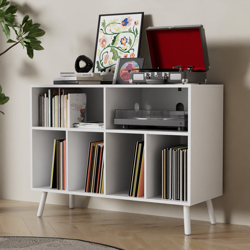 White MDF Record Player Stand with Vinyl Storage