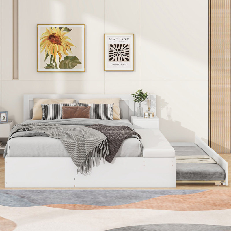 Lit plateforme en cuir Alverez, Blanc, Bois massif