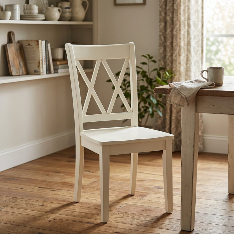 Ensemble de salle à manger rectangulaire 3 pièces en bois d'hévéa blanc lin avec table à abattants et chaises à double dossier en X