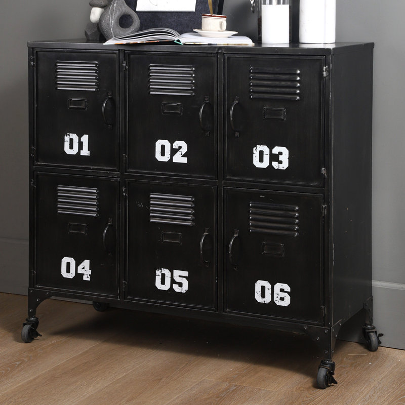 Grande console de rangement 35,63 "à 6 portes en métal de style antique