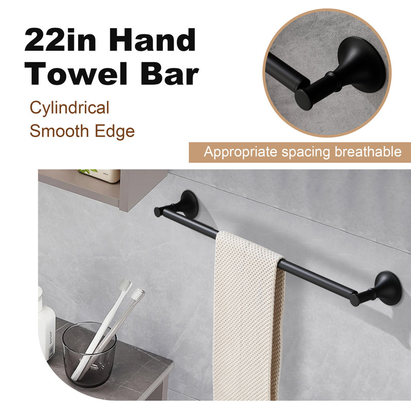 6 - Piece Bathroom Hardware Set, Matte Black, 3" H x 22" W x 3" D