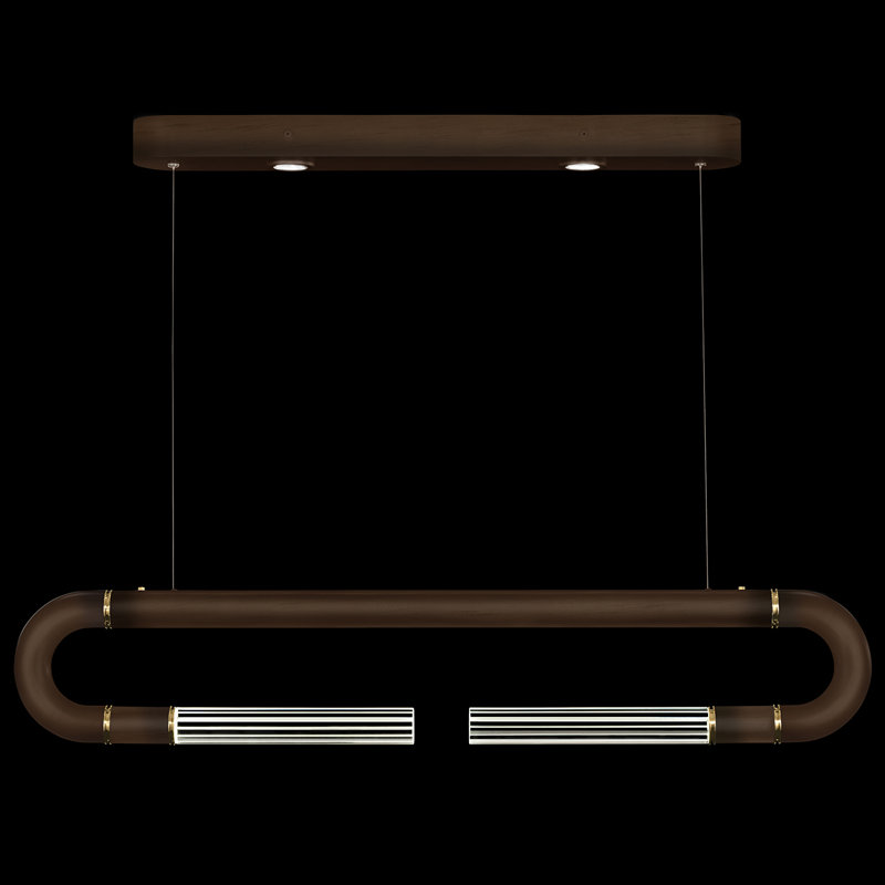 Luminaire suspendu linéaire avec peau Antonia, Bronze / Laiton