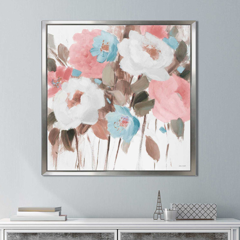 «Spring Promise of Giverny II», reproduction de peinture acrylique, H 27,5 po x l 27,5 po x P 2 po, Cadre flottant argent