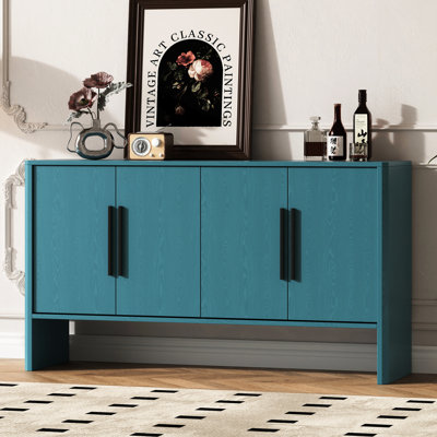 Buffet 4 portes avec intérieur fonctionnel - Finition de rangement rétro de style rétro bleu antique