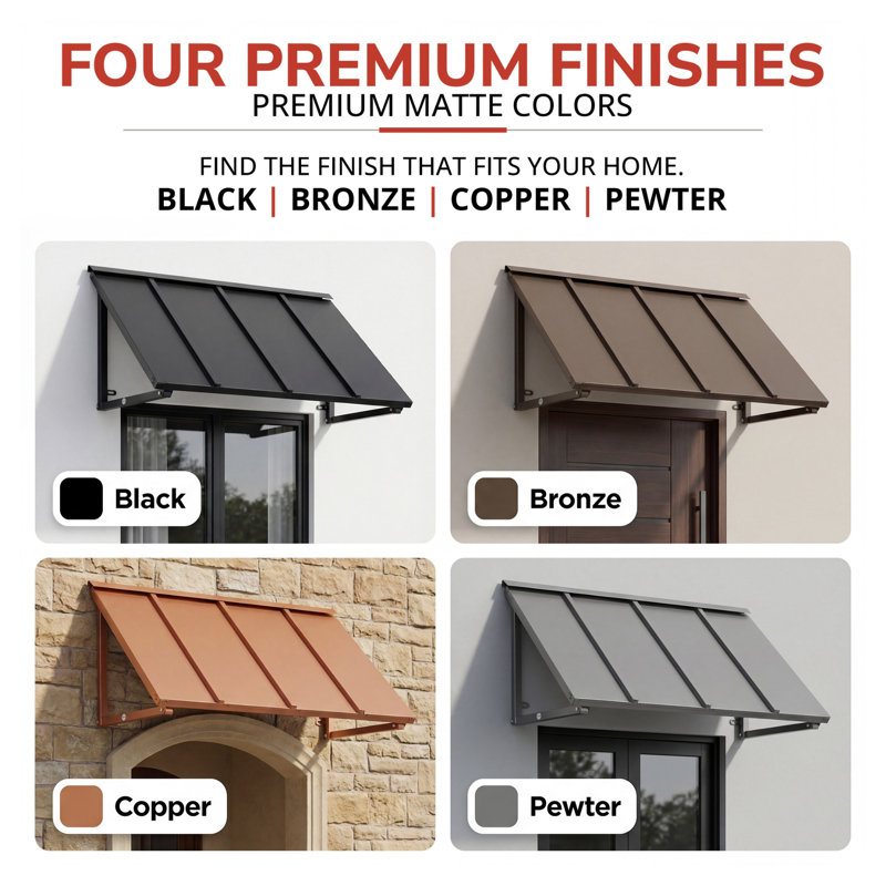 Awntech Houstonian Standing Seam Metal Fixed Awning with Open Sides, Copper, 24" H x 56" W x 24" D, Galvanized Steel