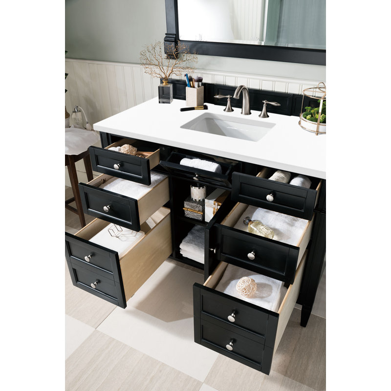 Dussault 48'' Single Bathroom Vanity with Top, Black Onyx, White Zeus, 8" Widespread