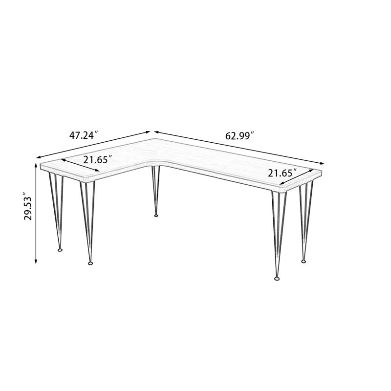 Bureau rectangulaire brun et noir en bois massif et fer, H 29,53 po x l 62,99 po x P 47,24 po, Retour à gauche