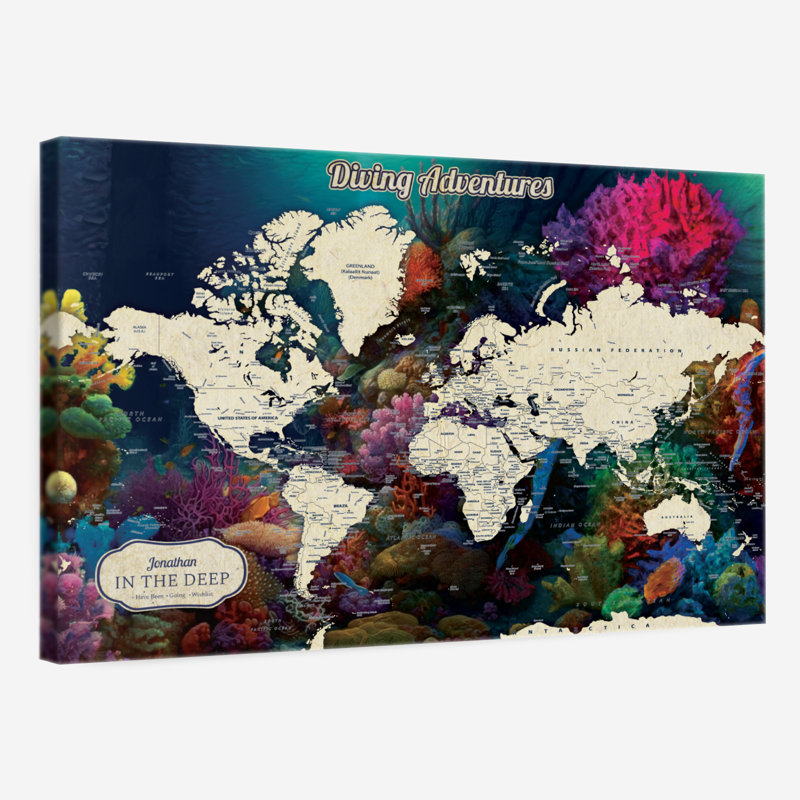 Personalized Diving Push Pin Hobby Map II, 20" H x 30" W, Yes