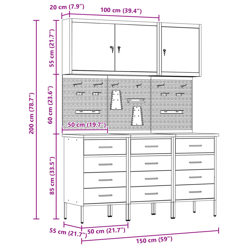 Work Cabinet with Drawer, Black