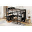 Lit mezzanine double en métal avec garde-robe, bureau en forme de L et rangement, idéal pour économiser de l'espace et un espace multifonctionnel