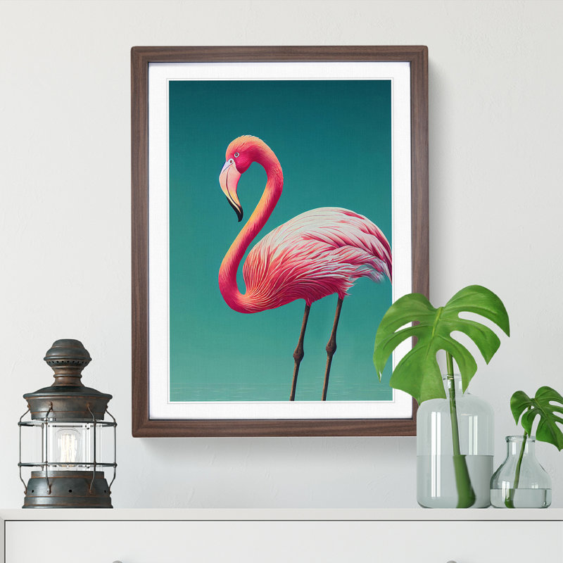 Dignified Flamingo - Single Picture Frame Print, 64cm H x 46cm W x 2cm D, Walnut