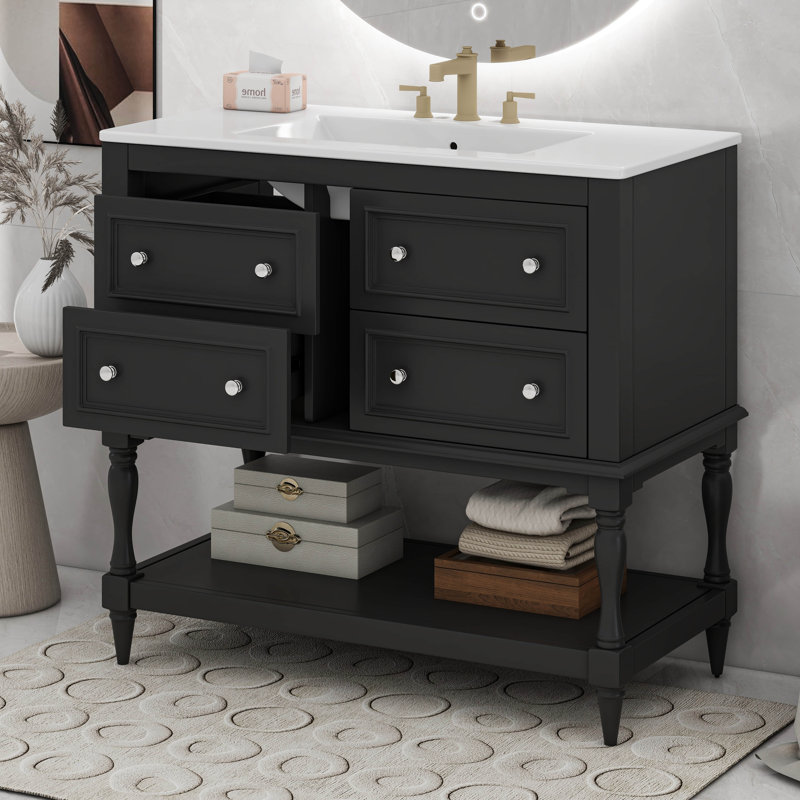 Améliorez le rangement de la salle de bain avec l'ensemble de meuble-lavabo 36 po et lavabo, lavabo en céramique encastré