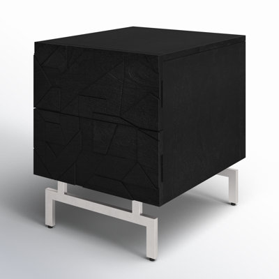 Geo Solid Wood Nightstand in Black