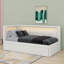 Lit plateforme simple tapissier avec ports USB, ceinture à DEL et lit gigogne-389472766