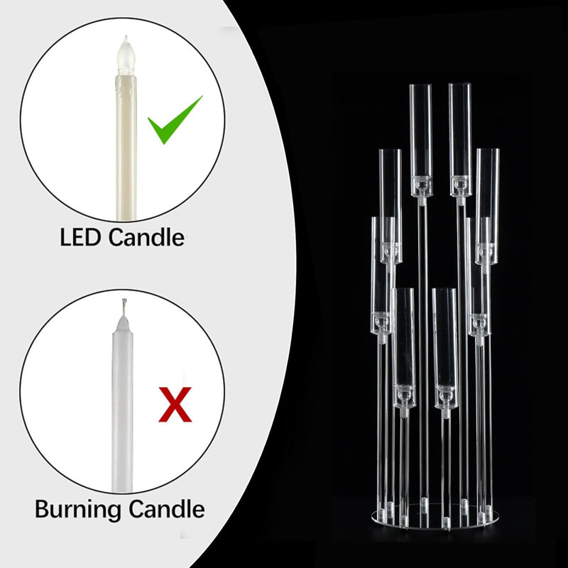 8 Arms Clear Candlesticks Holder For Wedding Decorations Arcylic LED Candle Holder With Shade For Valentines Day Events Party Table Centerpiece