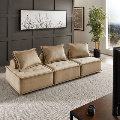 Canapé modulaire en velours capitonné 3 pièces Thedford