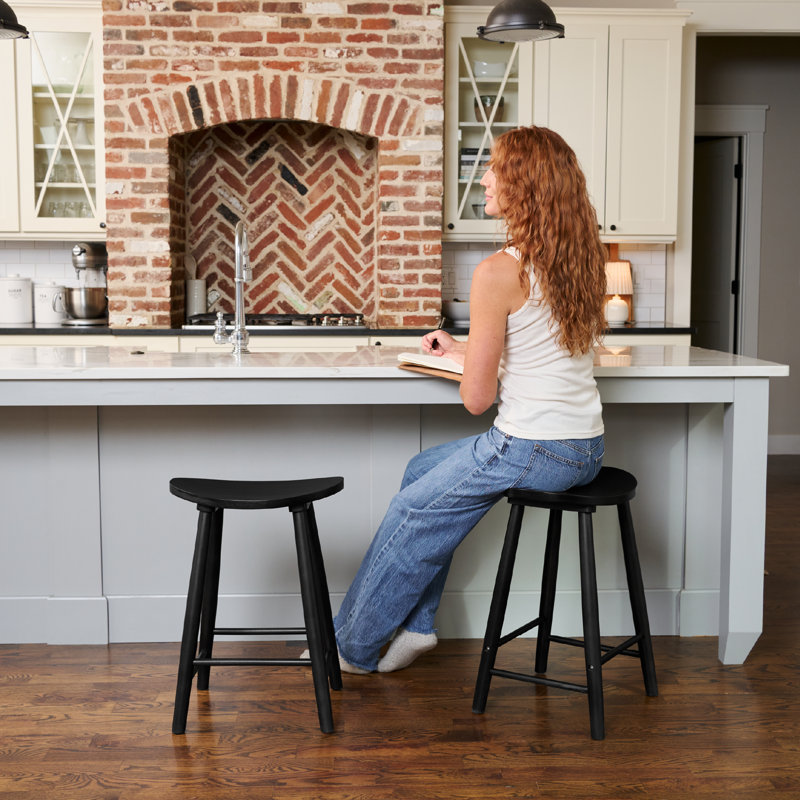 Maven Lane Luna Backless Wooden Kitchen Stool, Rustic Black, Counter Stool (26" Seat Height), Single