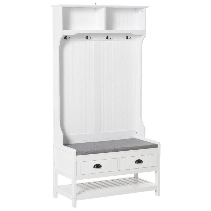 3-In-1 Hall Tree, Entryway Bench With Coat Rack, Mudroom Bench With Shoe Rack, 2 Storage Drawers, 4 Hooks And Padded Seat Cushions For Hallway