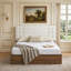 Lit plateforme tapissier moderne avec tête de lit capitonnée et rangement relevable, grand lit, velours crème-130122133-130122135