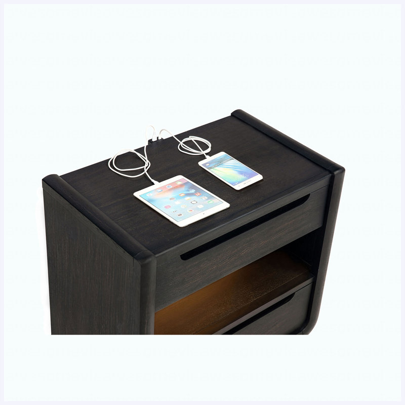 Table de chevet DEL brunie à 2 tiroirs avec ports de chargement USB