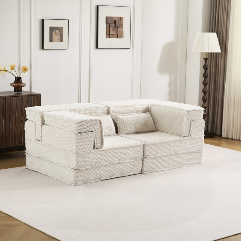 Canapé modulaire Diy Boneless, Tissu blanc, H 26,13 po x l 39,4 po x P 76,68 po