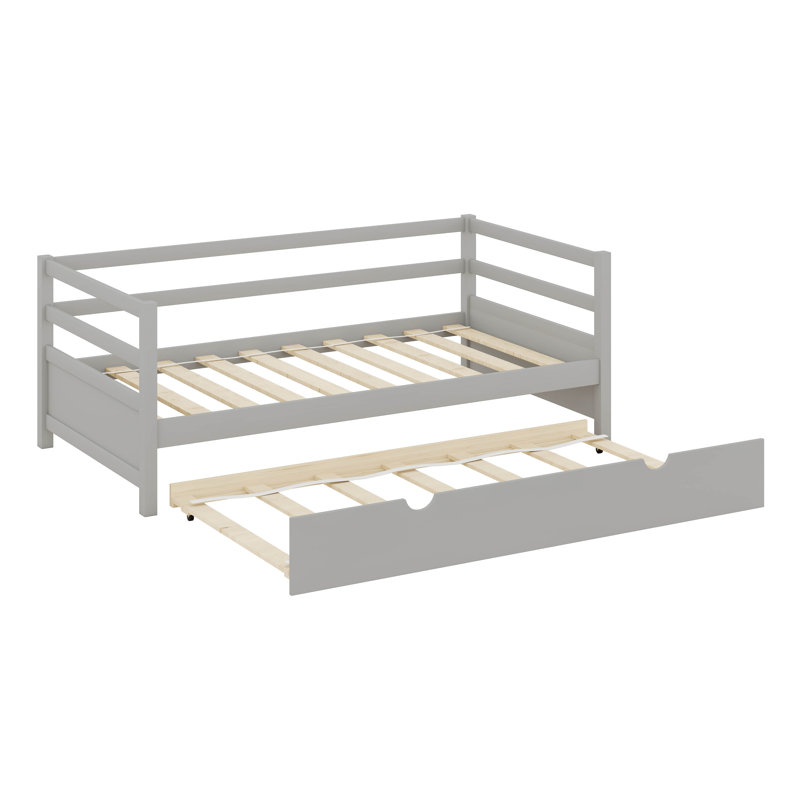 Wood Daybed Frame With Trundle, Gray