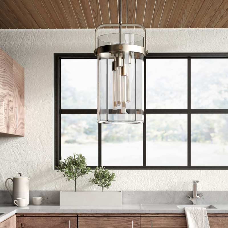 Luminaire suspendu cylindrique à 4 lumières à intensité variable Fenecia, Nickel satiné brossé