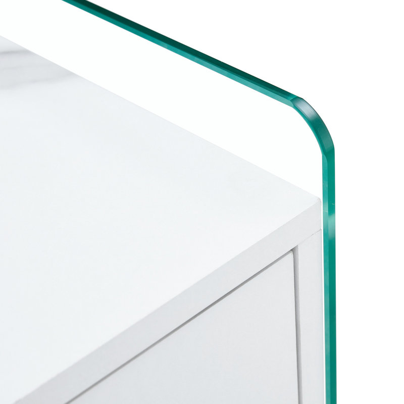 Table de chevet double à double tiroir avec verre transparent, conception simple pour un rangement ordonné dans de multiples espaces élégants qui ajoutent de la chaleur à la vie de bureau