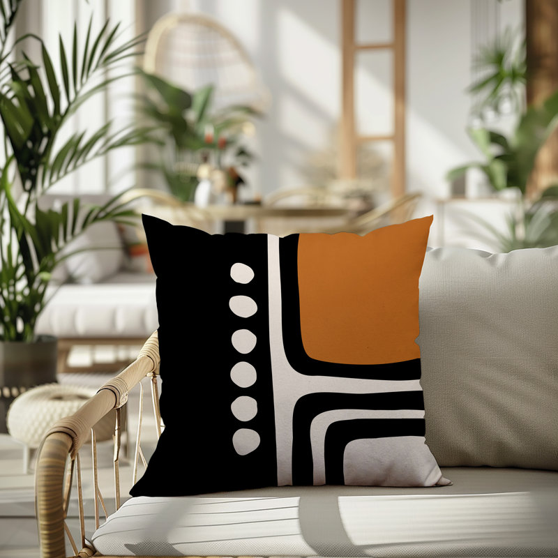 Oreiller carré réversible intérieur / extérieur Tobe Minimalist, H 15 po x l 15 po, Beige / noir / blanc cassé