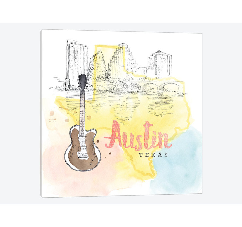 US City Series: Austin, Texas (guitare), impression sur toile tendue, H 26 po x l 26 po x P 1,5 po, Toile tendue