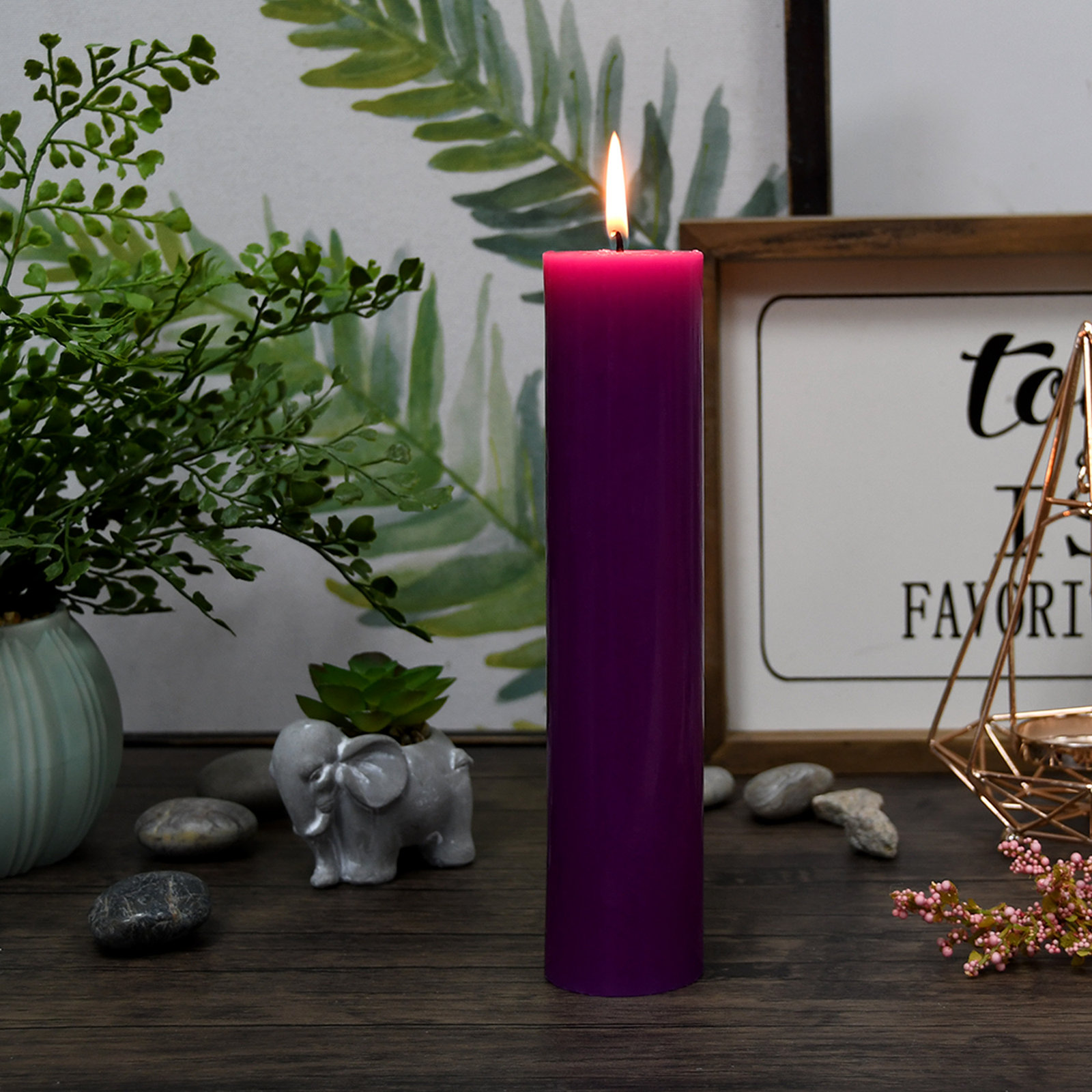 Oliva Unscented Pillar Candle, 1, 3" H x 2" W x 2" D, Purple