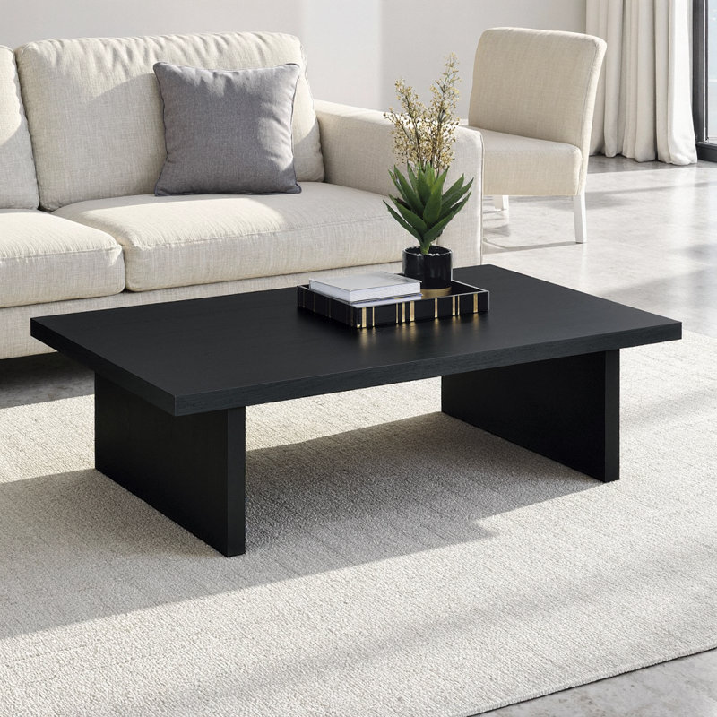 Table basse rectangulaire moderne noire - Design minimaliste en bois d'ingénierie pour le salon