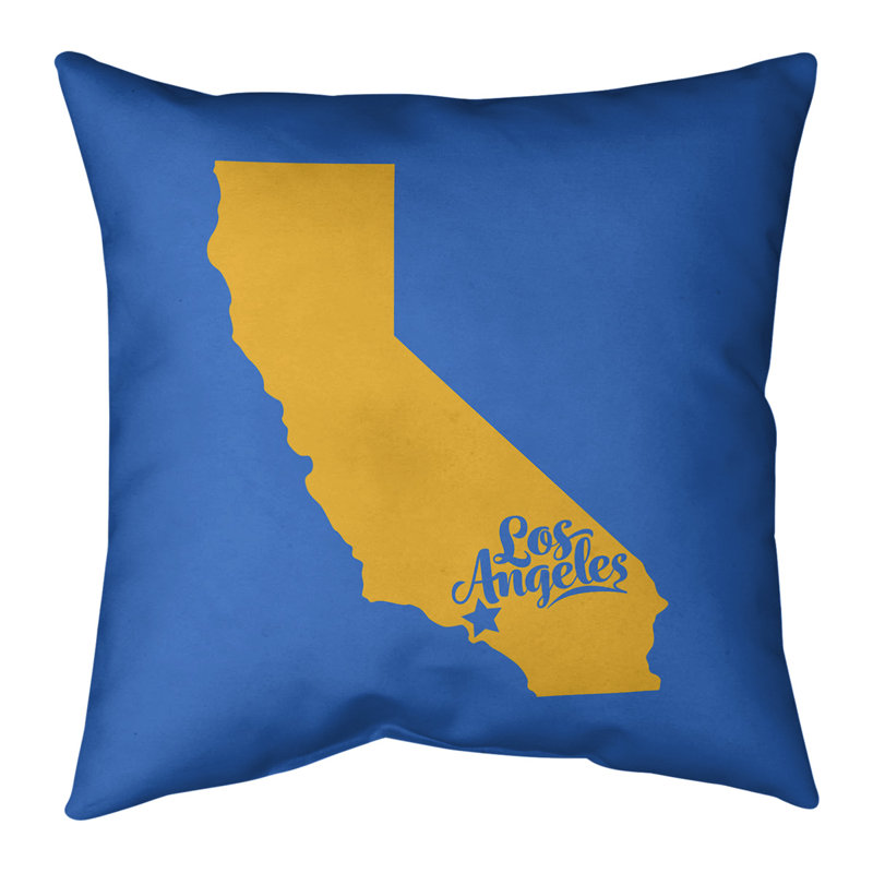 Housse de coussin carré en lin, Los Angeles, 26 po x 26 po, Bleu / doré