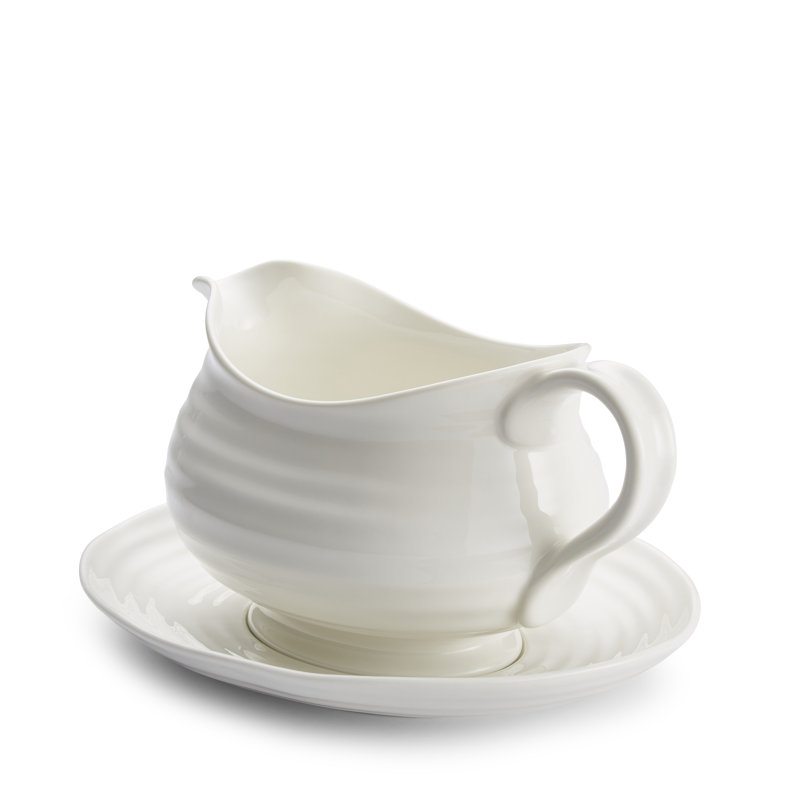 Saucière et support blanc Portmeirion Sophie Conran 9,5 po / 3,9 po