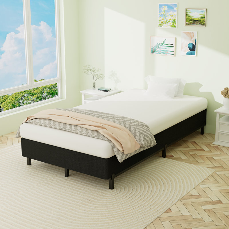 10 inch Box Spring,Heavy Duty Metal Bed Frame with Fabric Cover, 3000lbs Max Weight Capacity Bed Base Mattress Foundation, Easy Assembly, Noise Free, Black