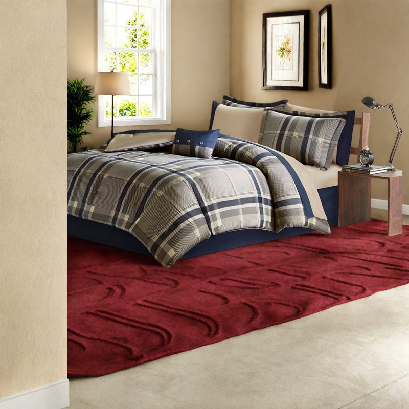 Hypoallergenic Polyester Bedding Sets With Navy Plaid Design For Elegant Home