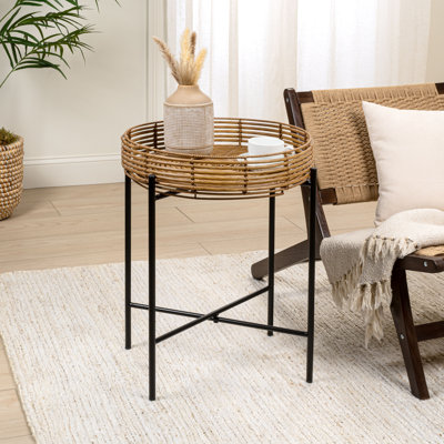 Table de bout à plateau rond en faux rotin 23 po Malia Bohemian