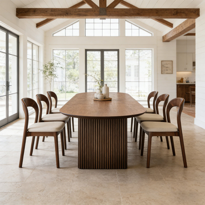 Ensemble de table de salle à manger et de chaises en bois massif 8 places avec 8 chaises confortables et robustes