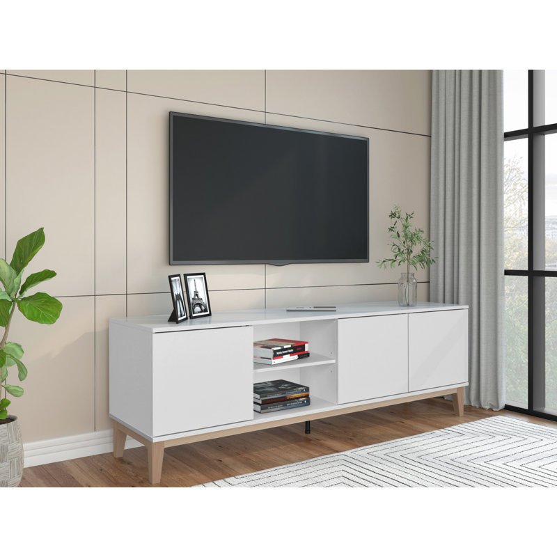 Arlenis Unfinished TV Stand with Fireplace Included, White
