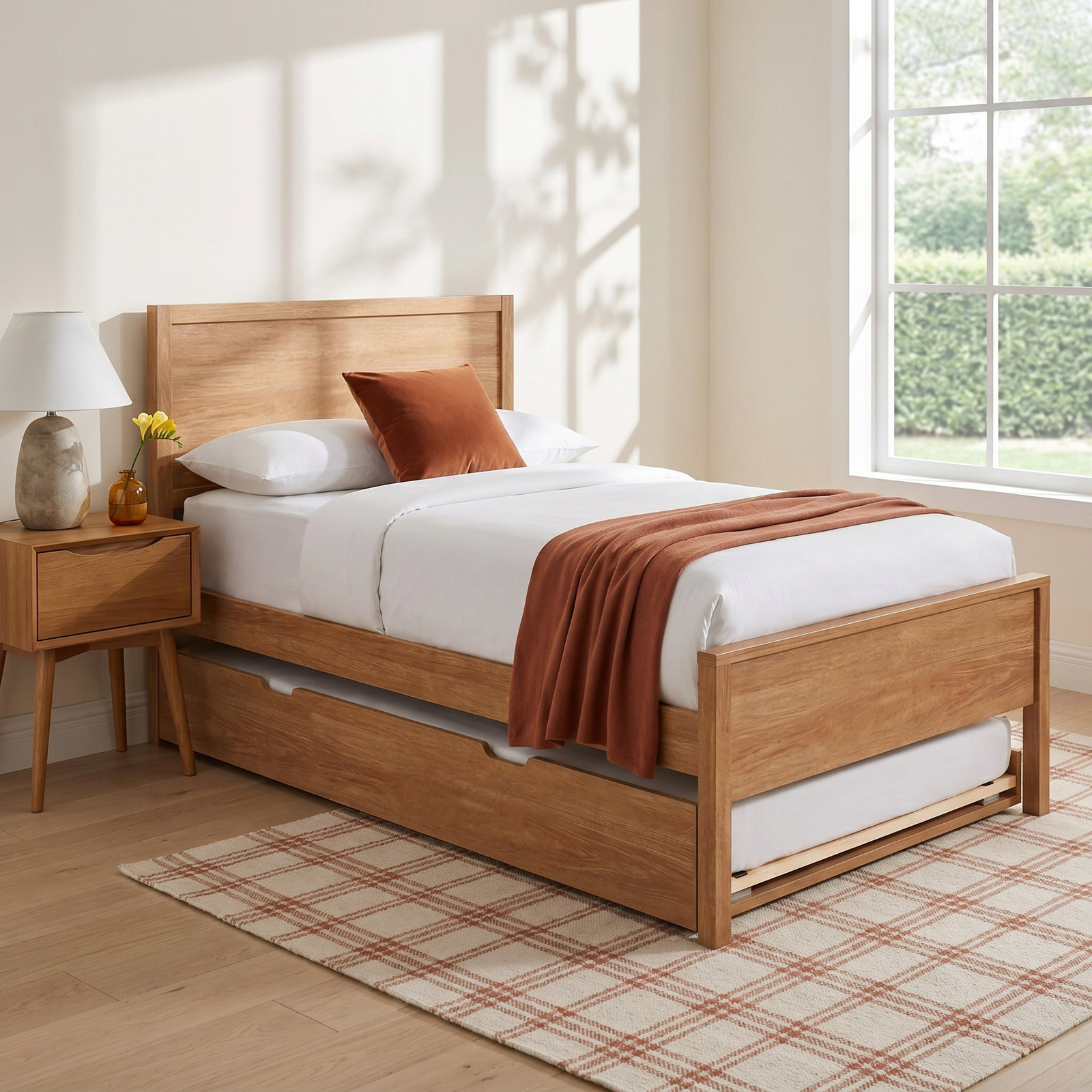 Rosenthal Solid Wood Trundle Bed, Pecan, Twin