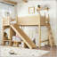 Lit mezzanine simple avec tablettes de rangement, garde-robe et glissade amovible-1563131726-1563131725