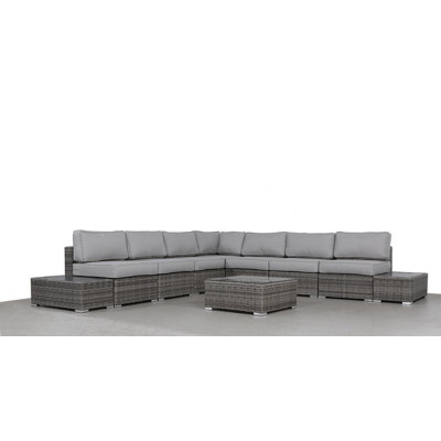 Ensemble de conversation en osier pour 6 personnes avec coussins Demarest