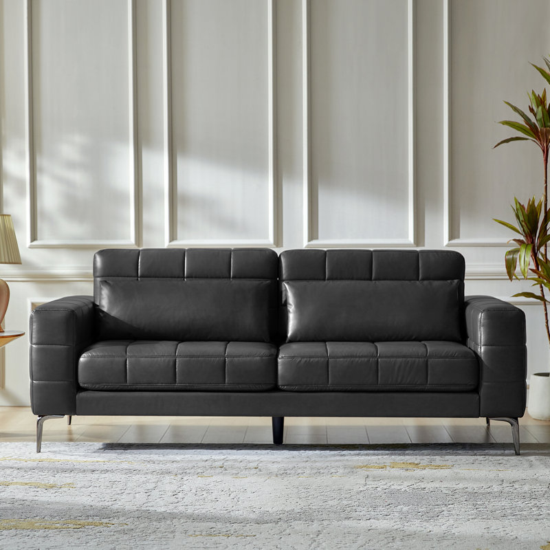 87.5" W Faux Leather Upholstered Sofa with Adjustable Backrest , Black