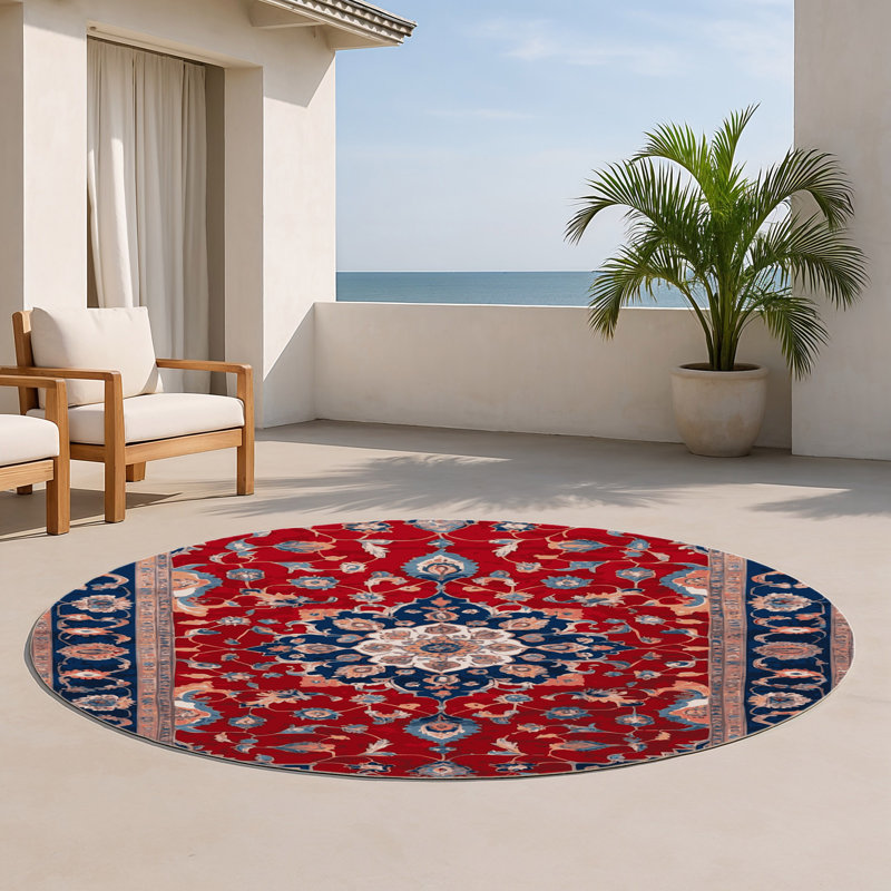 Tabriz Brown Indoor and Outdoor Area Rug, Round 5'