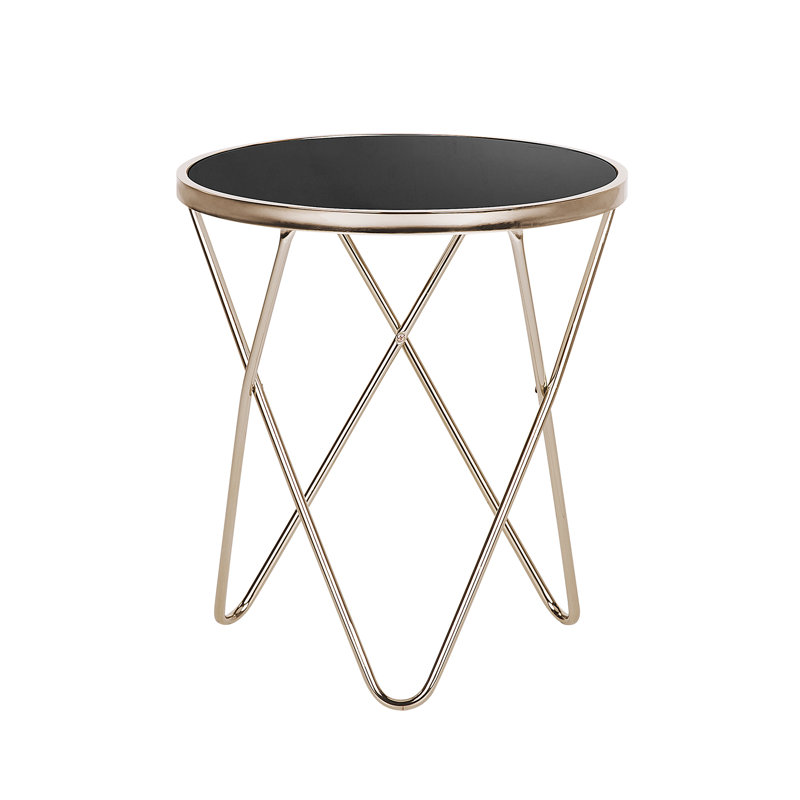 Abygayle Glass Top Cross Legs End Table, Gold, Black