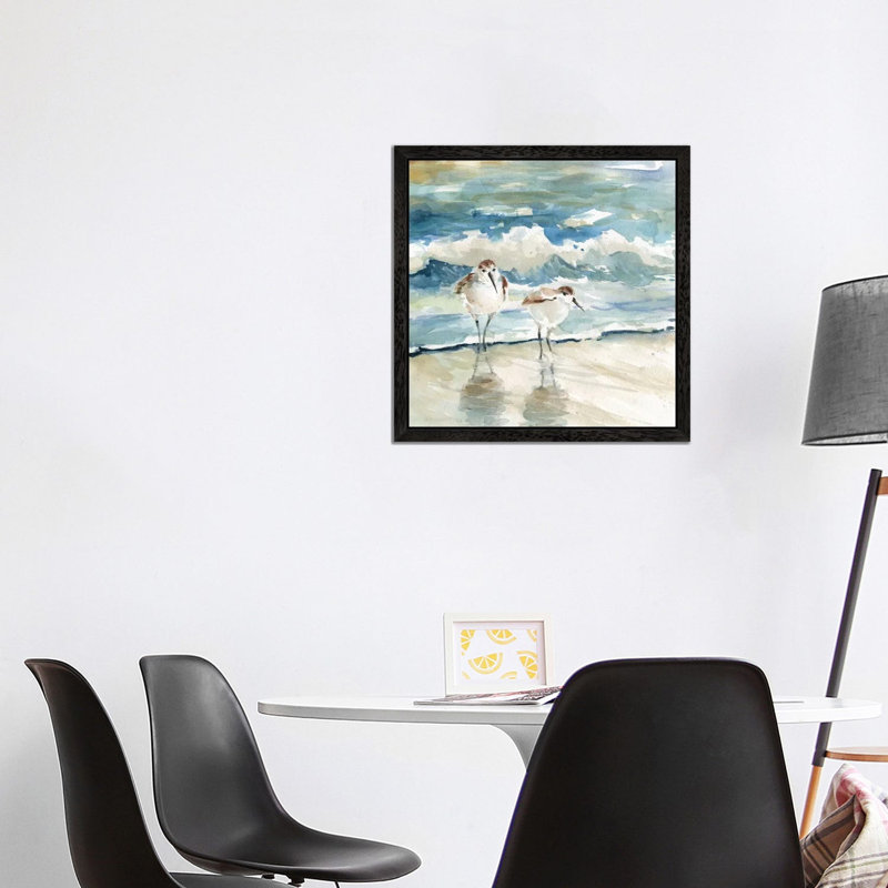 Beach Birds by Carol Robinson - Painting on Canvas, 45.72 cm H x 45.72 cm W, Black Framed