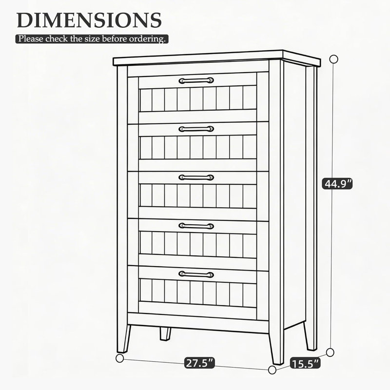 Commode à tiroirs Farmhouse avec station de charge et lumières DEL, commode de chambre mince en bois, Noir