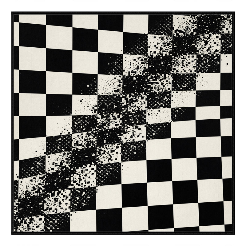 Machine Washable Paulett Modern Checkered Rug in Blue – Black Binding, 4' Square